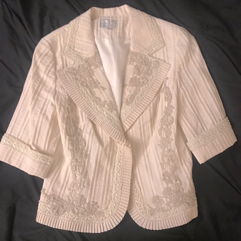 ALBERTO MAKALI Ivory Blush Embroidered Victorian Jacket Size 10